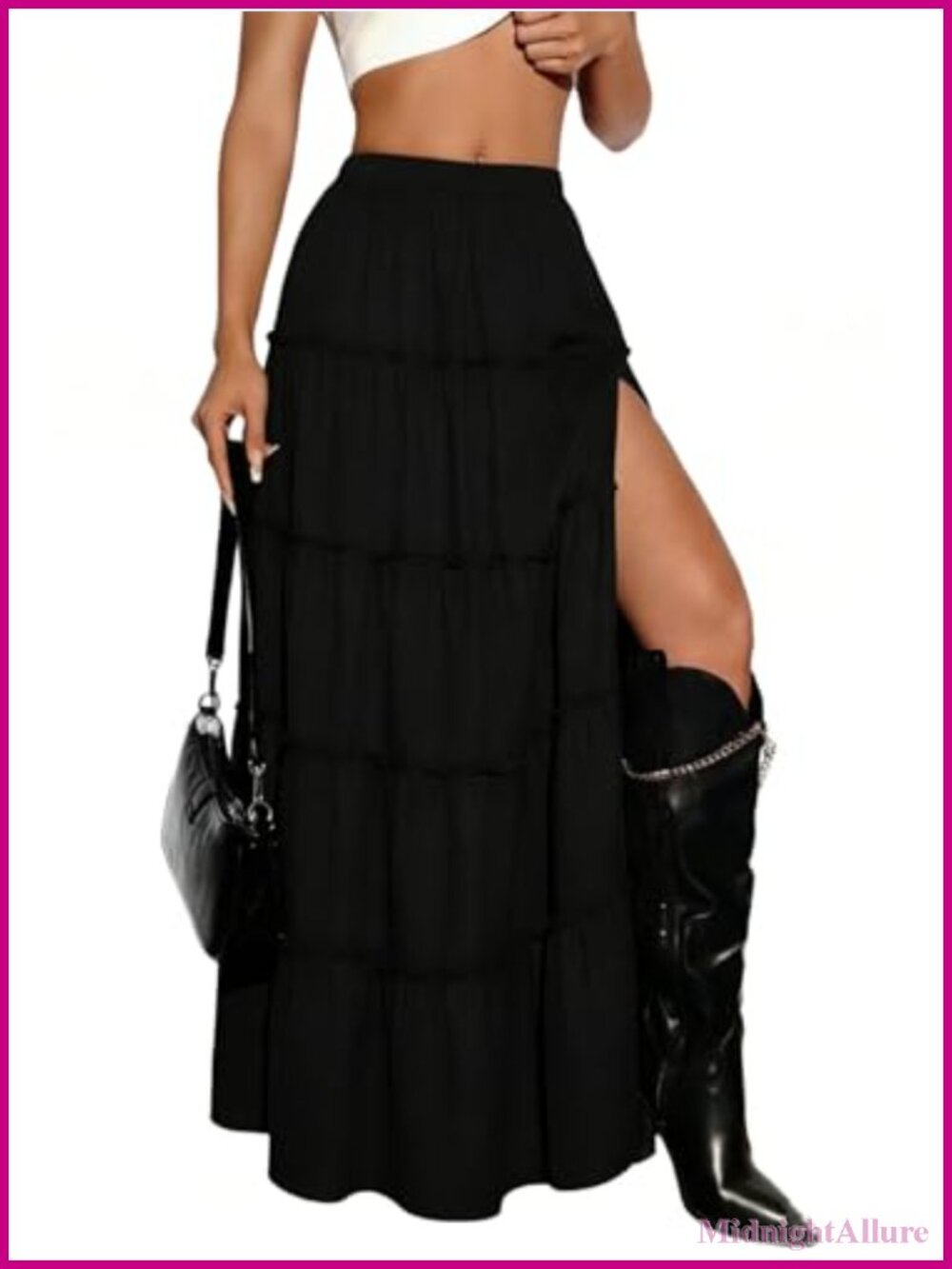 Women's Plaid Maxi Skirt with Slit, Tiered Ruffle Hem, Y2K A-Line